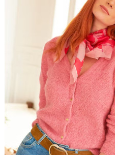 Foulard rose en coton et soie mélangée