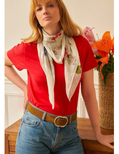 Foulard blanc imprimé en 100% soie