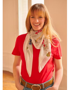 Foulard blanc imprimé en 100% soie