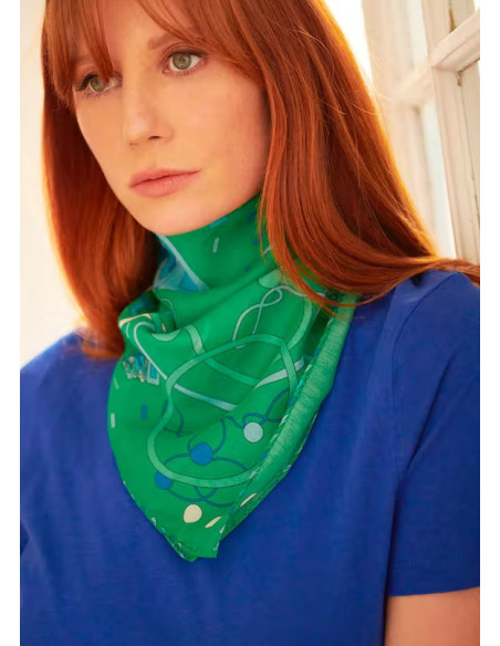 Foulard vert en coton et soie mélangée