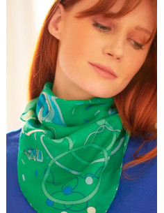 Foulard vert en coton et soie mélangée