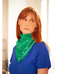 Foulard vert en coton et soie mélangée